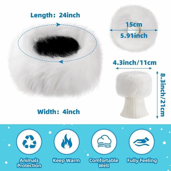 Faux Fur Headband Set Warm Wrist Leg Cuffs Winter Accessories for Girls